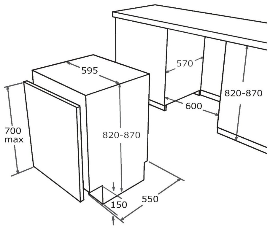 Высота посудомоечной машины встраиваемой 45 см Размеры