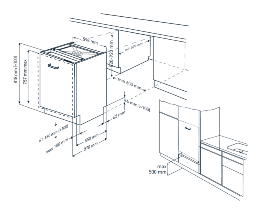Посудомоечная машина 45 см встраиваемая схема монтажа