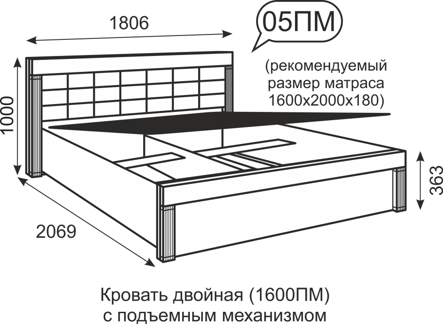 Кровать с ПМ 200*160 Orlando схема