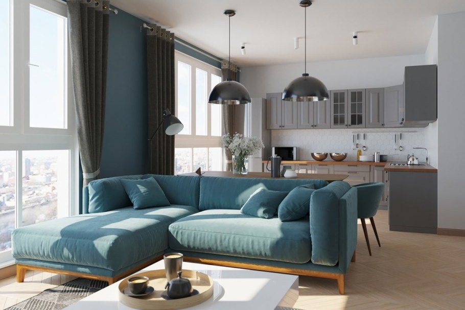 Гостиная в серо голубых тонах