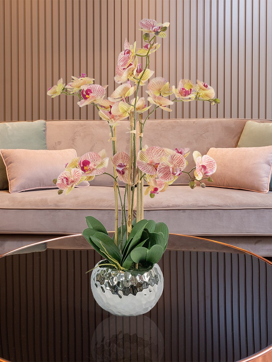 Декоративные кашпо с орхидеями искусственными