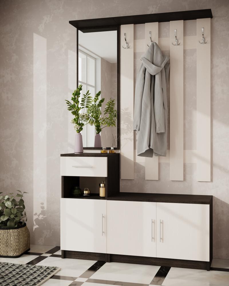 Прихожая с зеркалом и обувницей и вешалкой