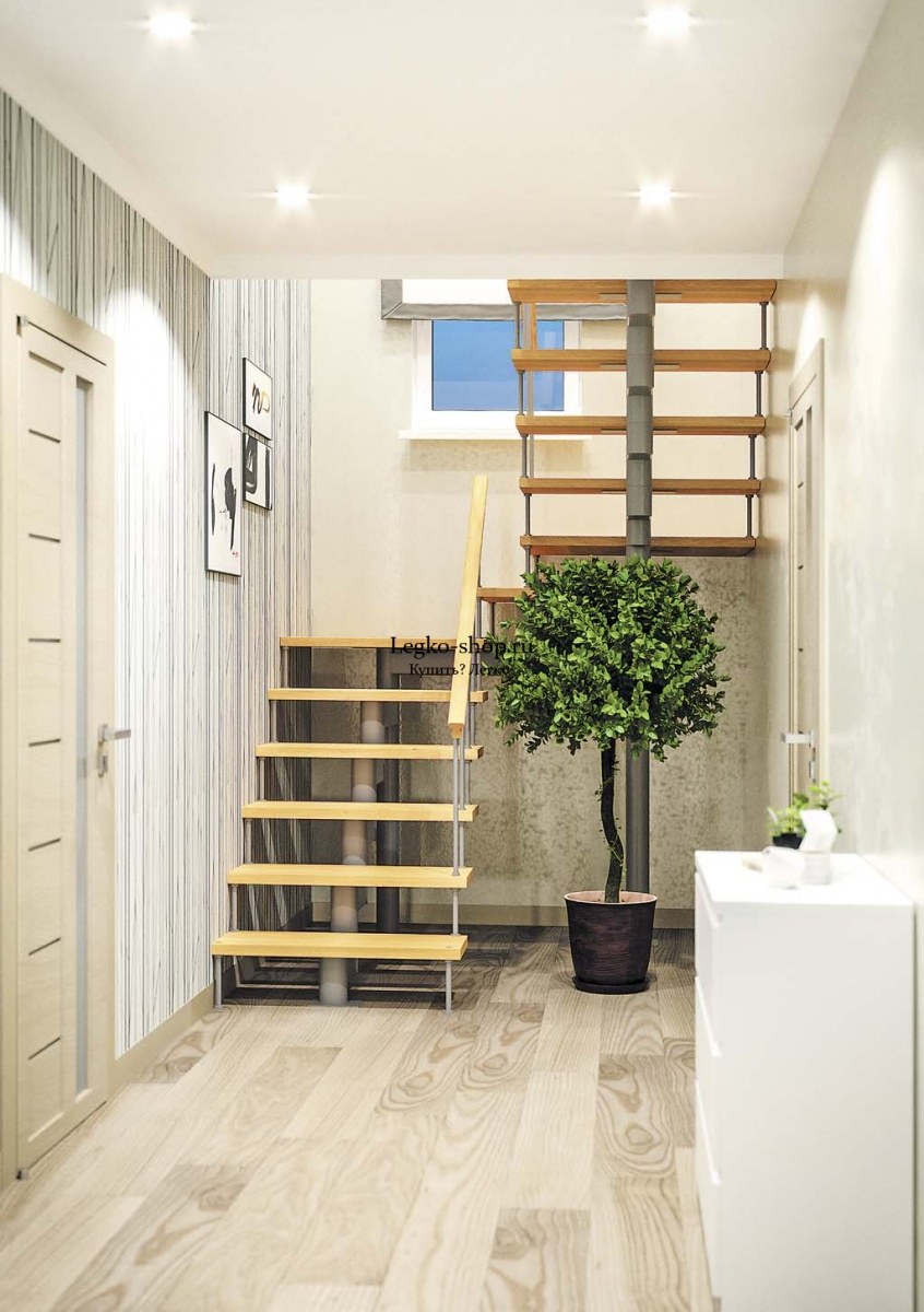 Модульная лестница комфорт с поворотом на 180 градусов и площадками