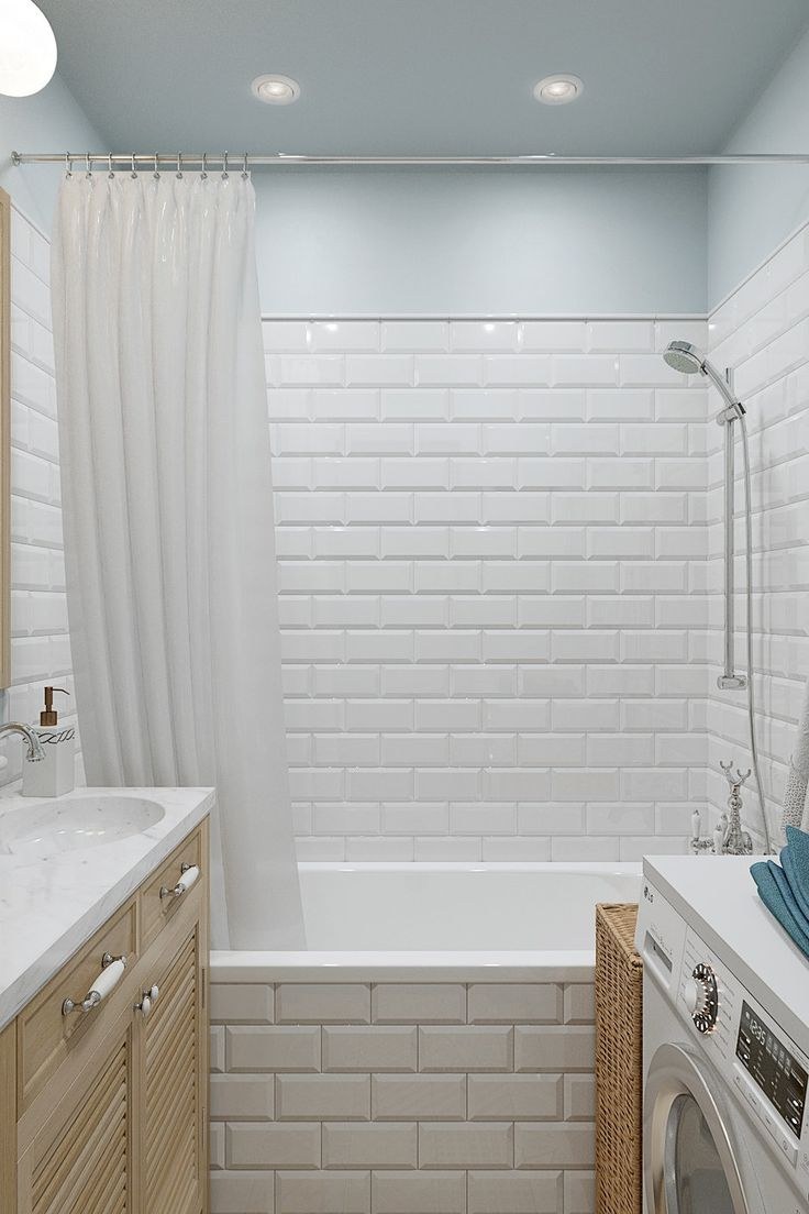 Белая плитка кабанчик в ванной