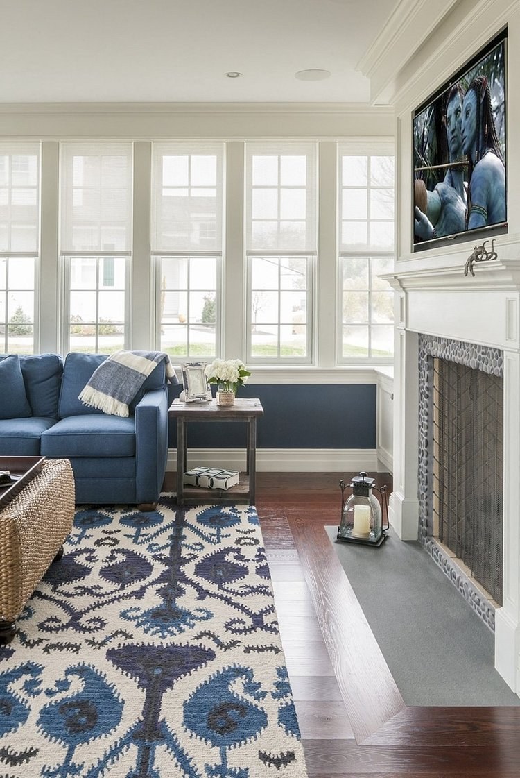 Бело синий интерьер