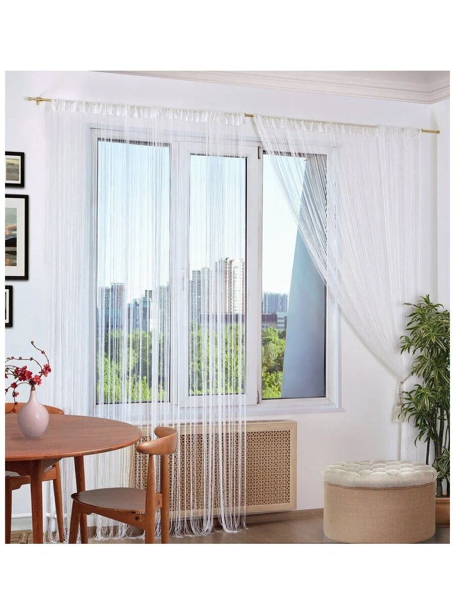 Нитяные шторы ПТК кисея однотонная стеклярус 280 см на кулиске