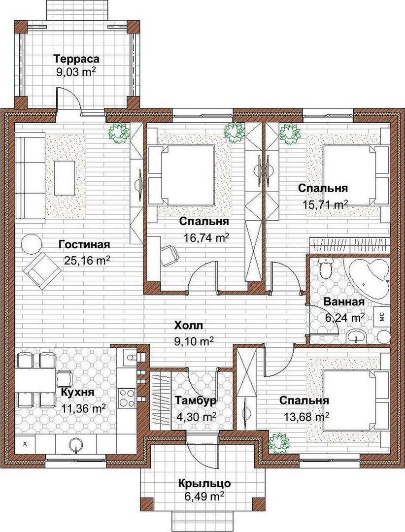 Одноэтажный дом 110 кв м планировка