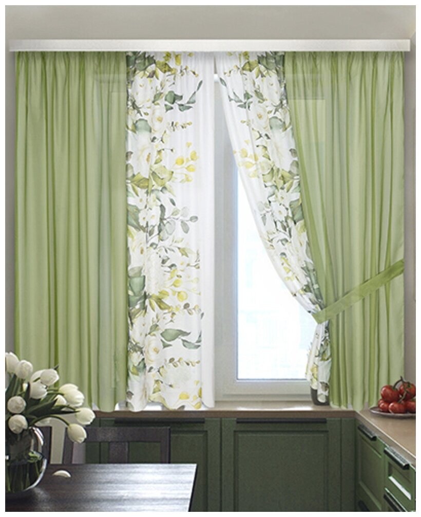 Салатовые занавески на кухню