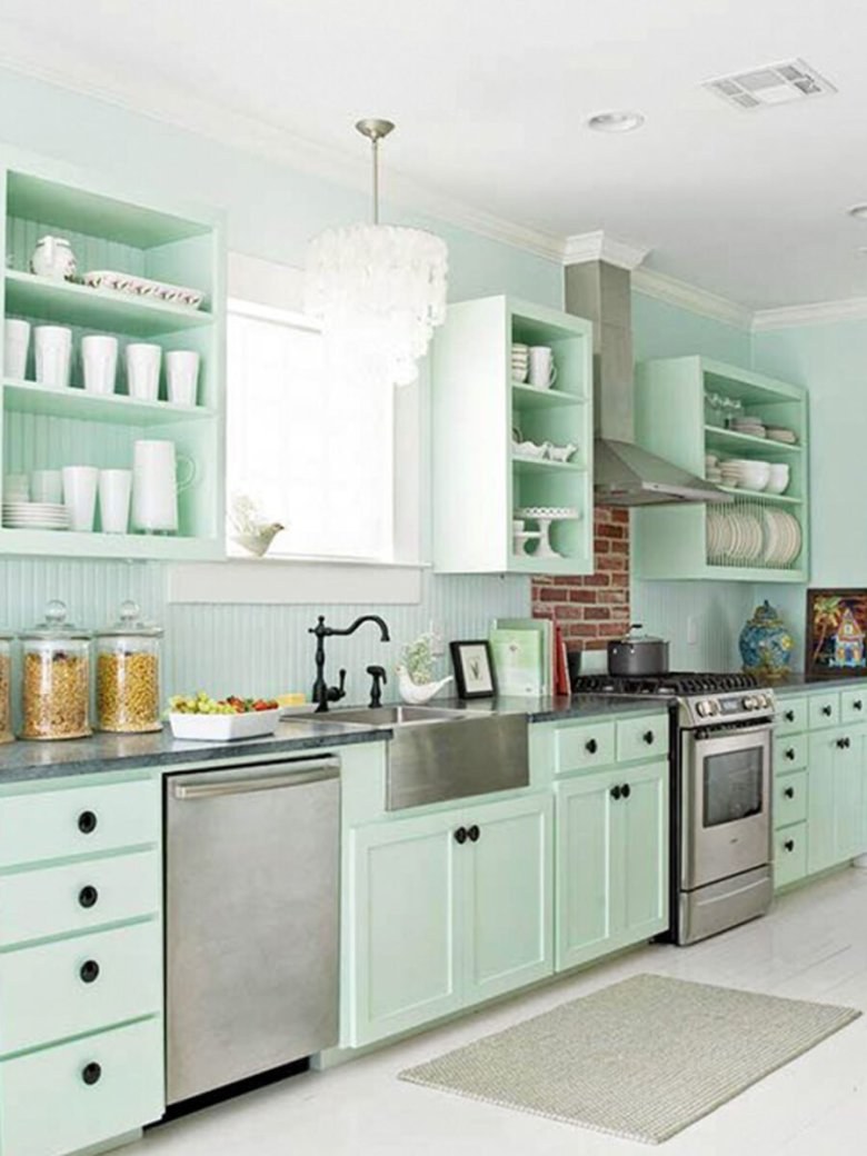 Кухонный гарнитур мятного цвета