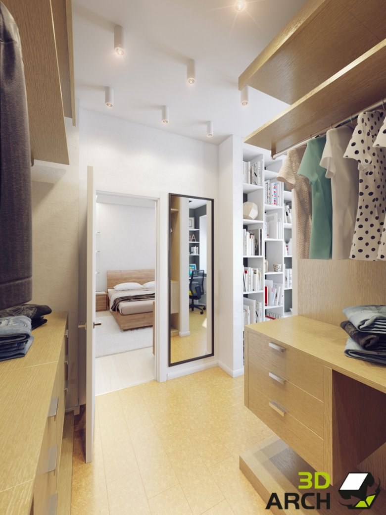 Спальня с гардеробной и рабочей зоной