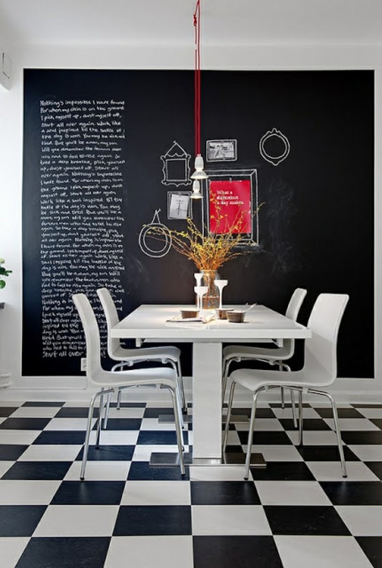 Черно белая плитка на кухне