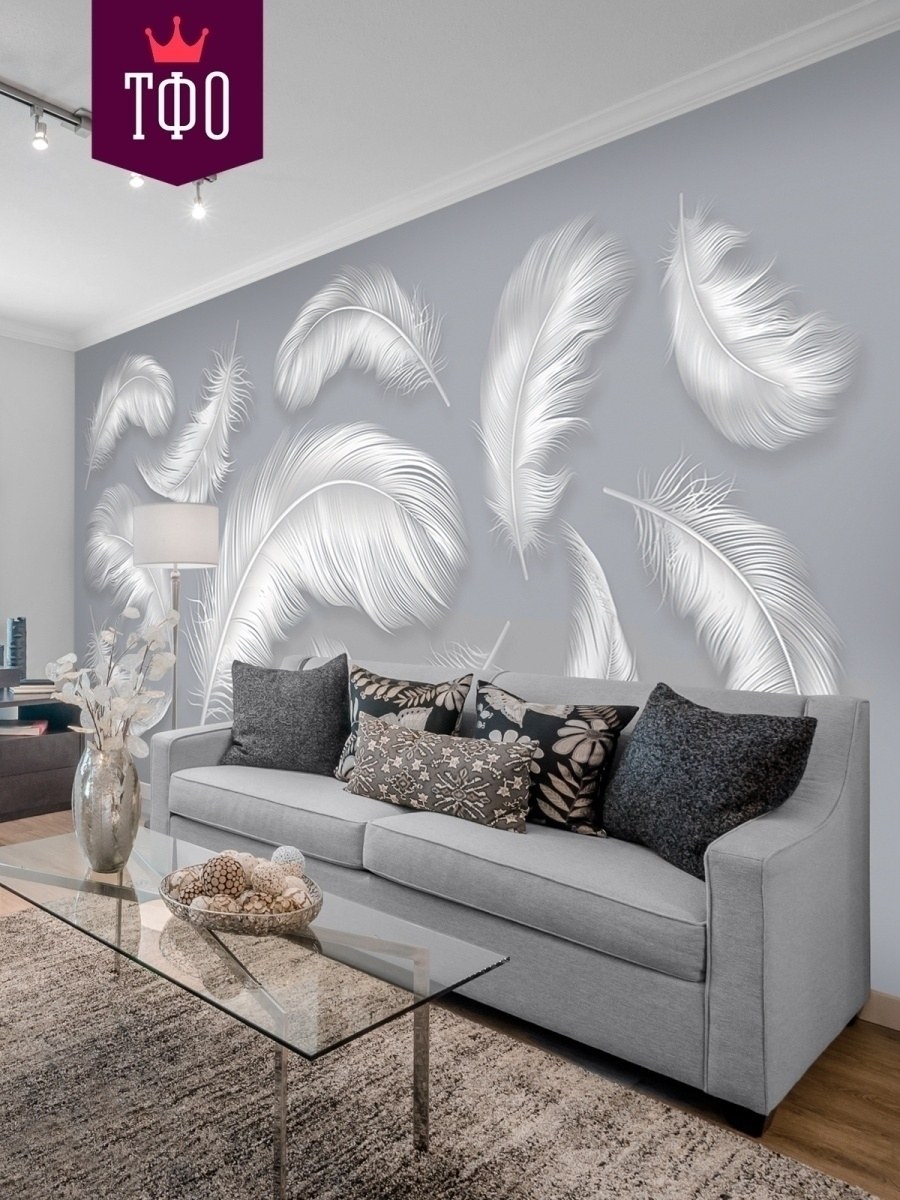 Новинки обои в гостиную перья