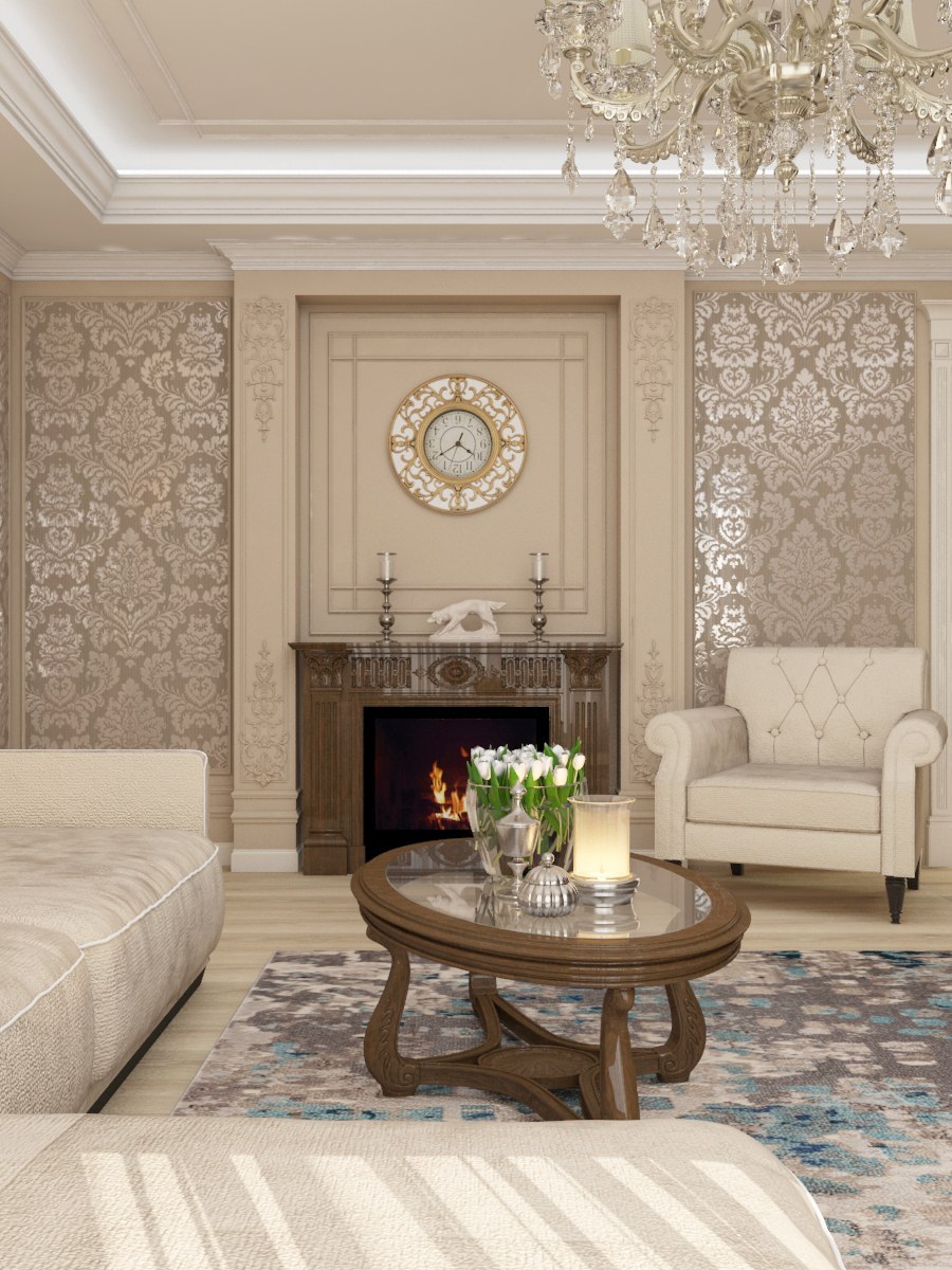 Светлая гостиная в классическом стиле