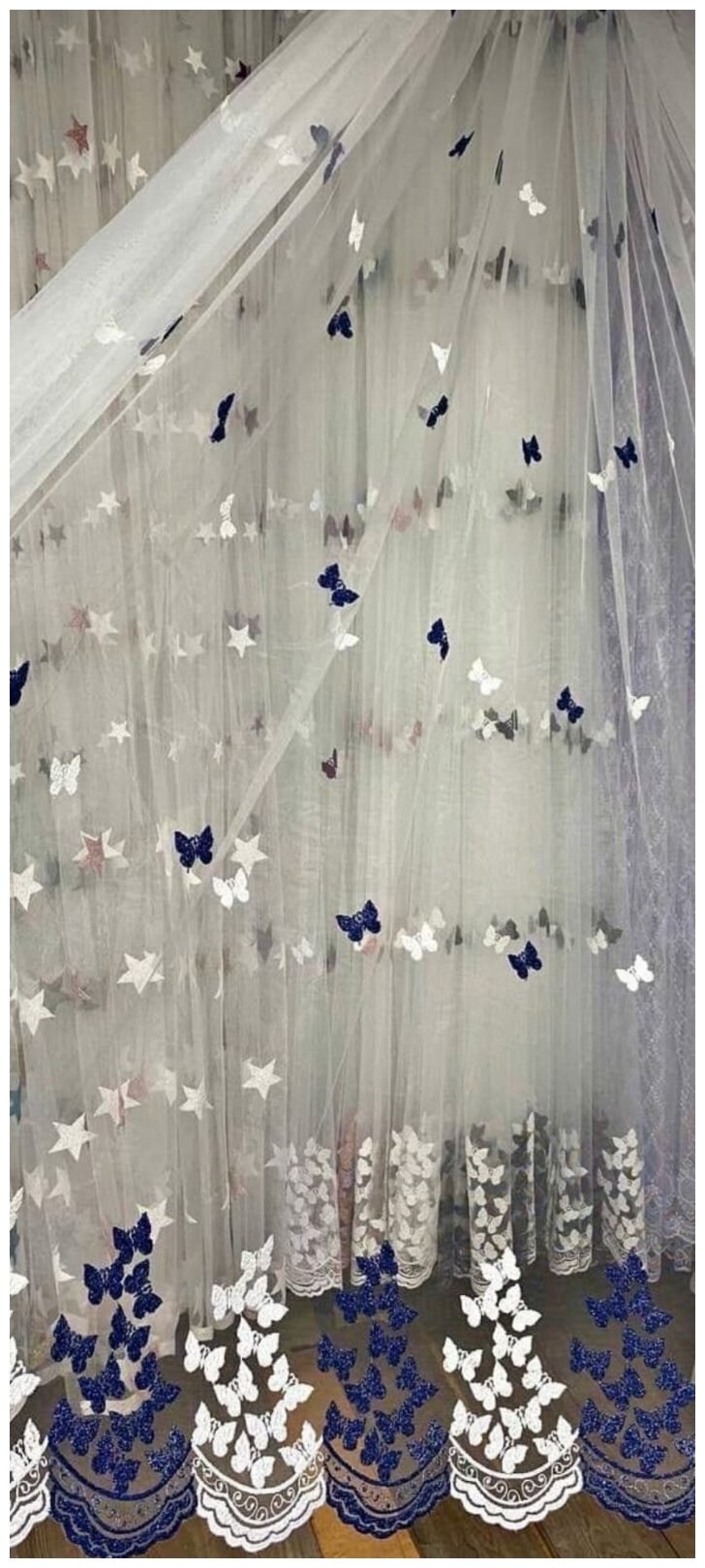 Тюль бабочки голубые