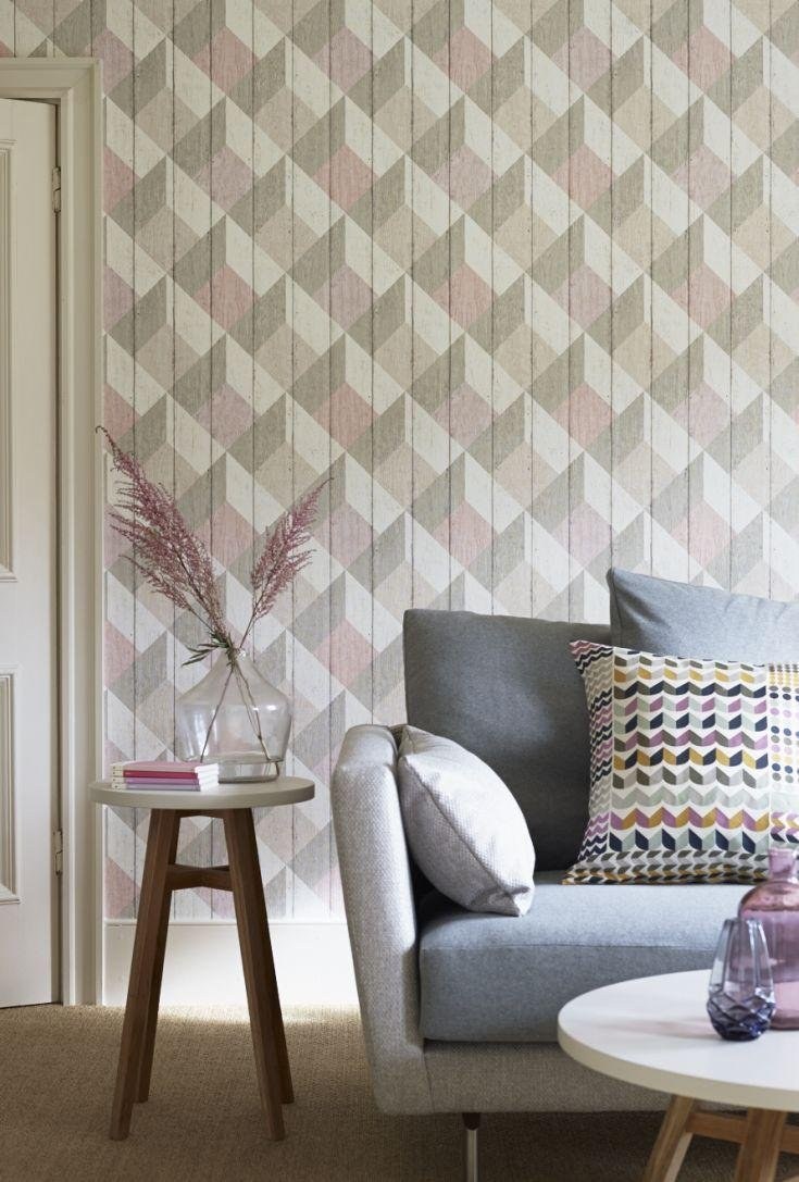 Обои с геометрическим рисунком в интерьере гостиной