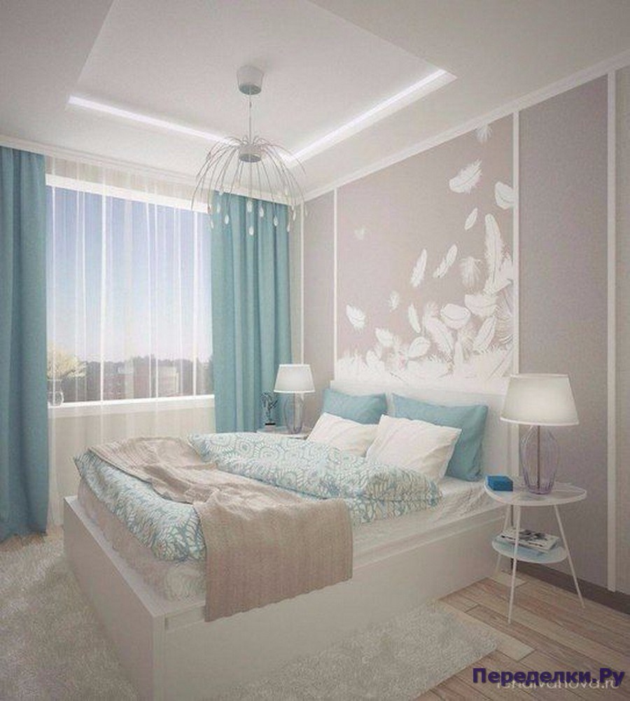 Спальня в бело бирюзовых тонах