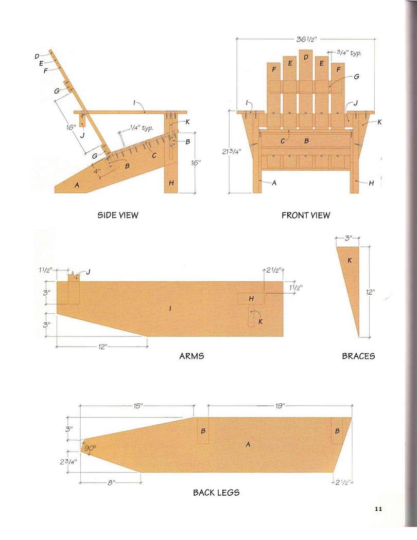 Кресло Адирондак чертеж в сантиметрах