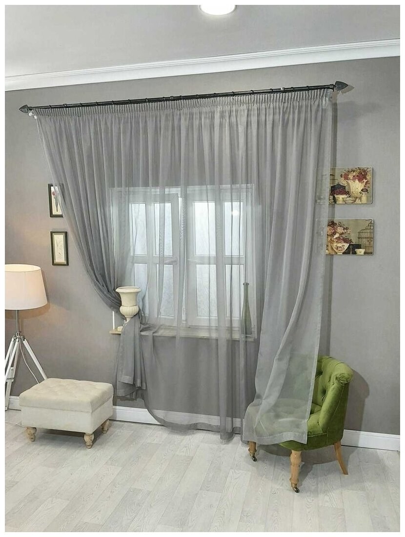 Серая тюль в интерьере