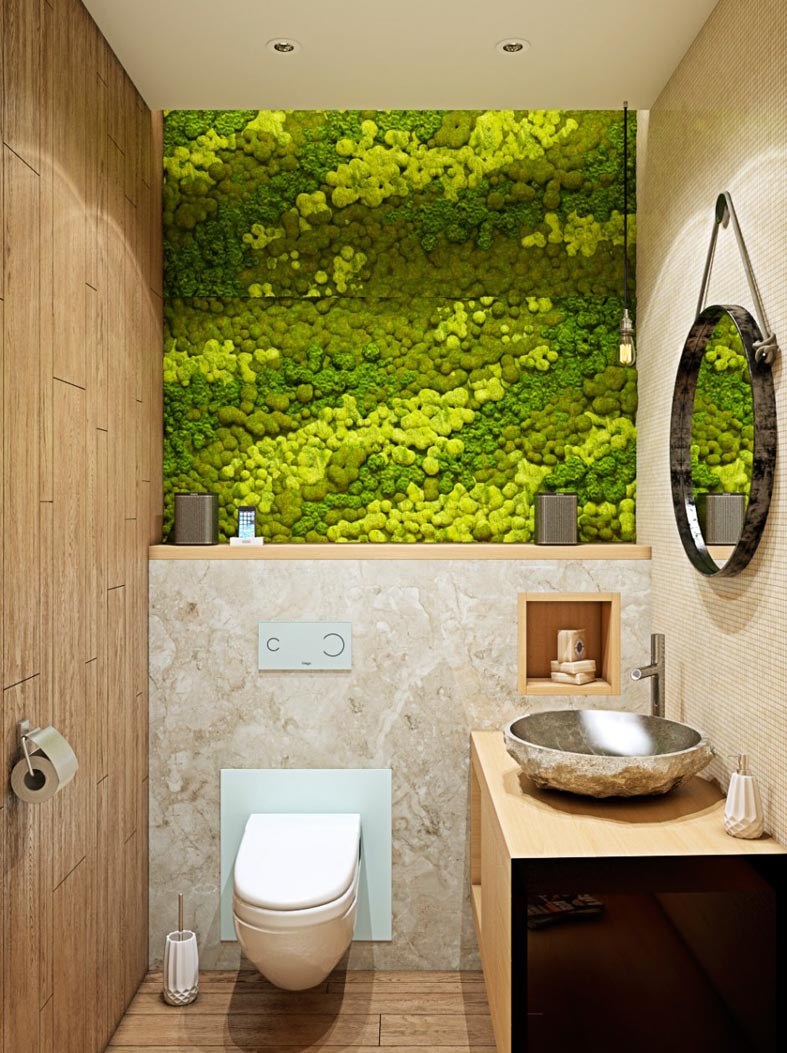 Мох в интерьере туалета