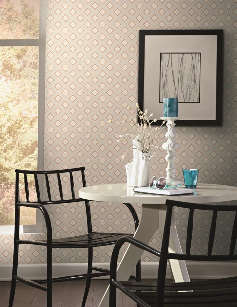 Обои с ромбами в интерьере гостиной