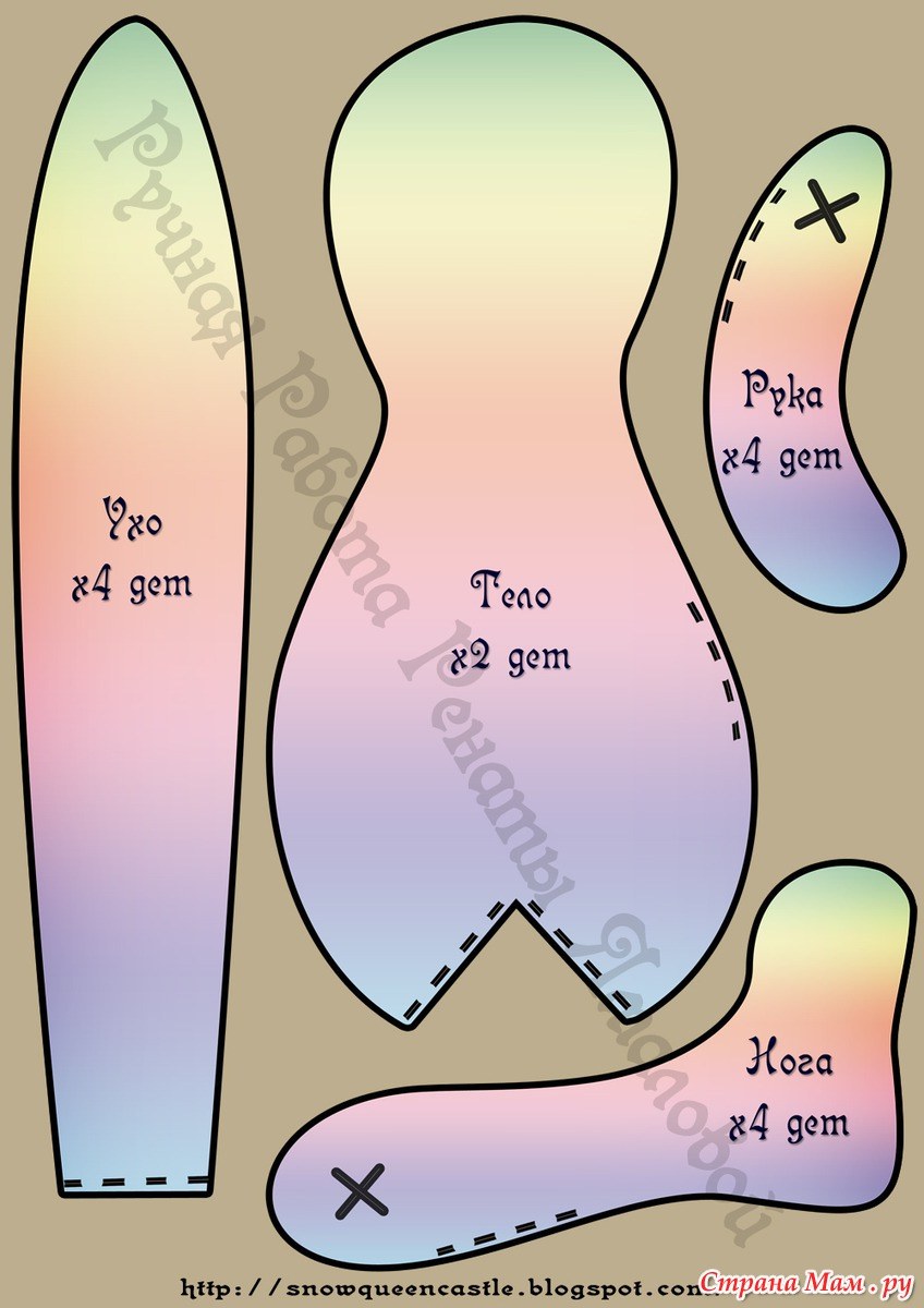 Кукла Тильда заяц выкройка в натуральную величину