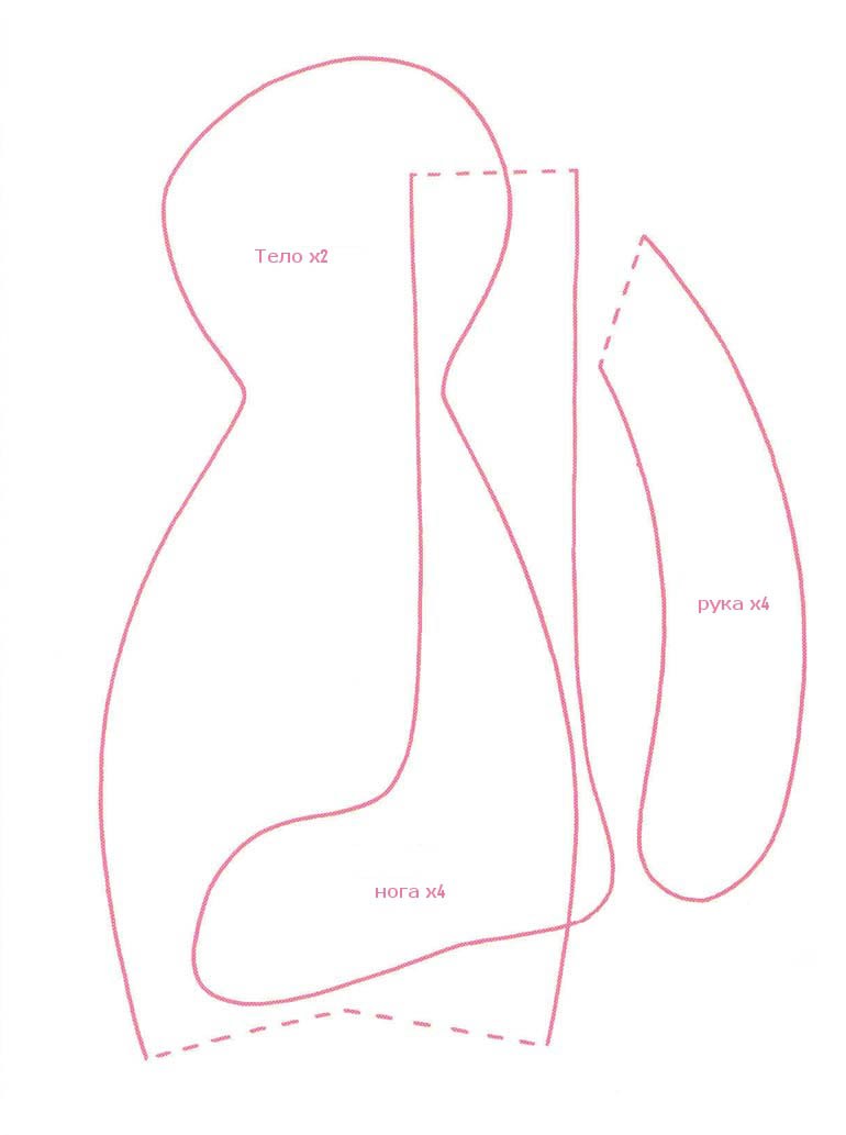Выкройка зайки Тильда с длинными ушами