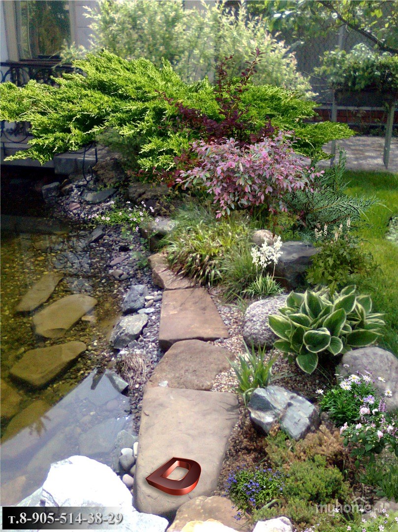 Альпийская горка с водоемом