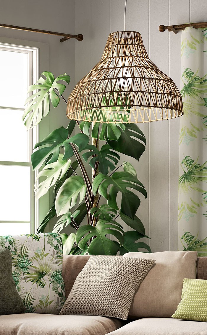 Плетеные абажуры в интерьере
