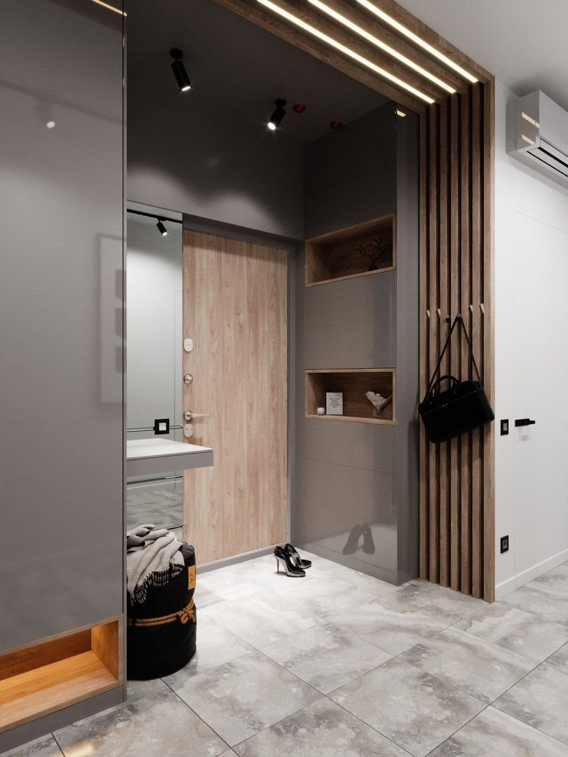 Прихожая в современном стиле с рейками