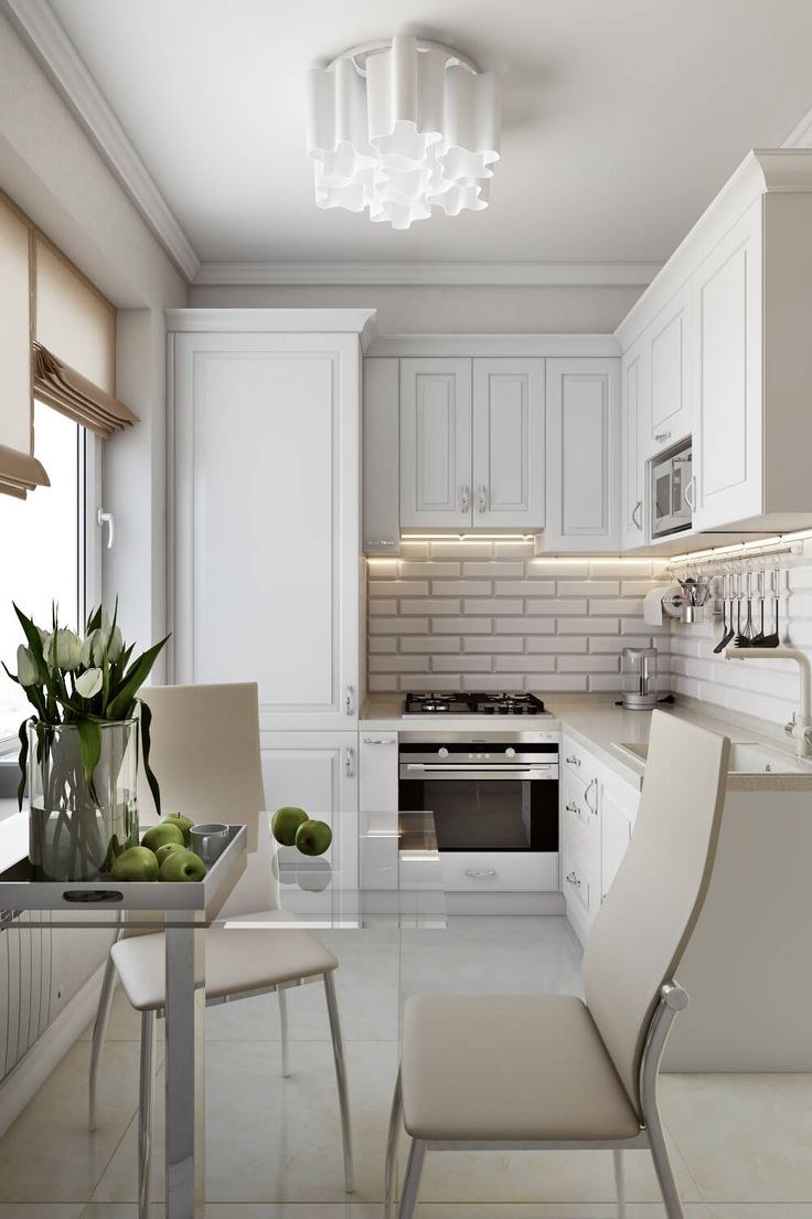 Интерьер маленькой белой кухни
