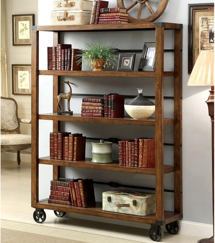 Стеллаж с деревянными полками