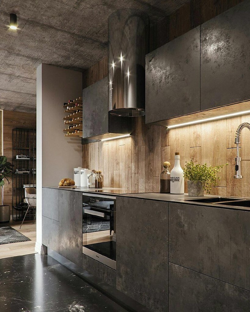 Серая кухня лофт