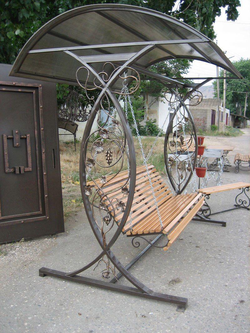 Садовая качель с навесом Barcelona 236x180xh210см, чёрная стальная рама,