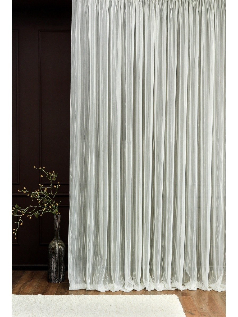 Тюль в полоску горизонтальную бежевая