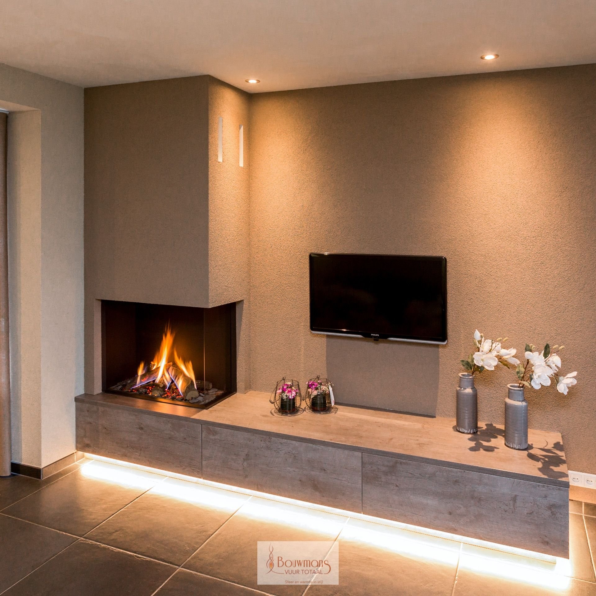 Угловой электрокамин в интерьере гостиной (55 фото) - красивые картинки ...