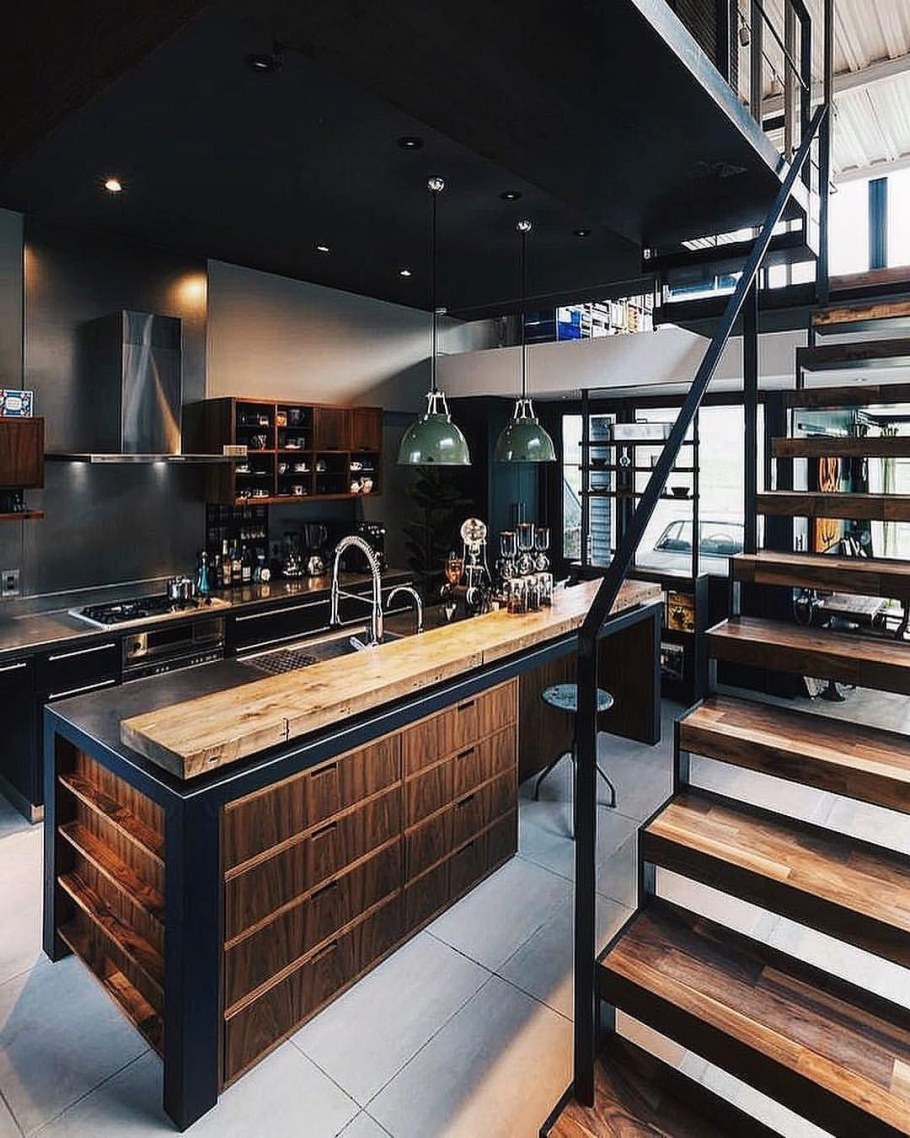 Кухня лофт металл дерево