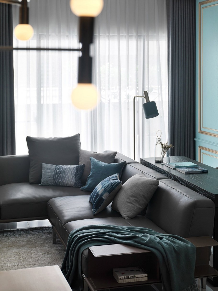 Гостиная в серо синих тонах