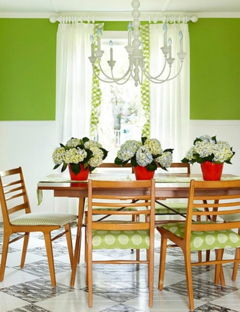 Кухня с зелеными стенами