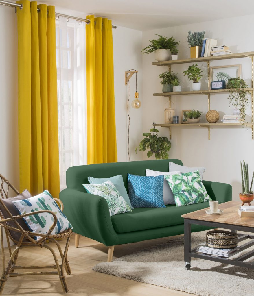 Сочетание желтого и зеленого в интерьере