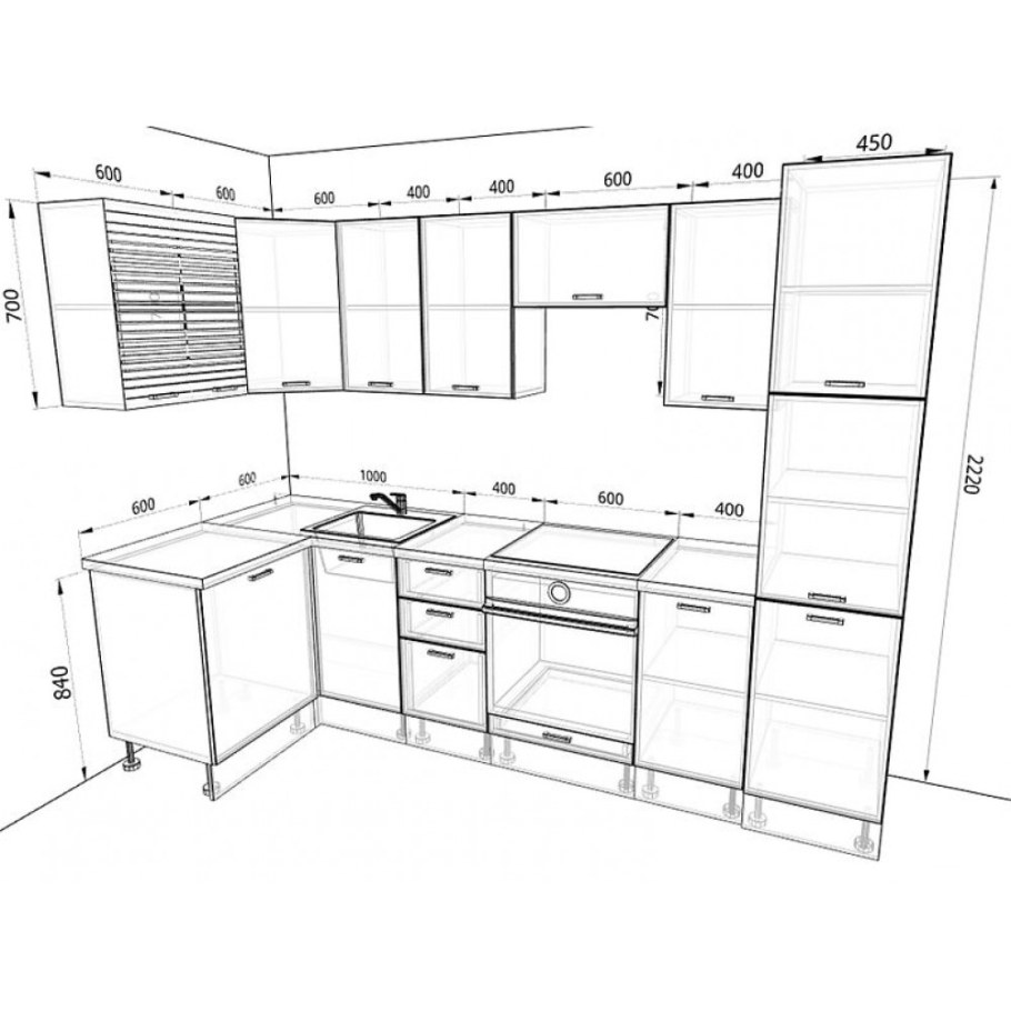 Кухонный гарнитур чертеж с размерами