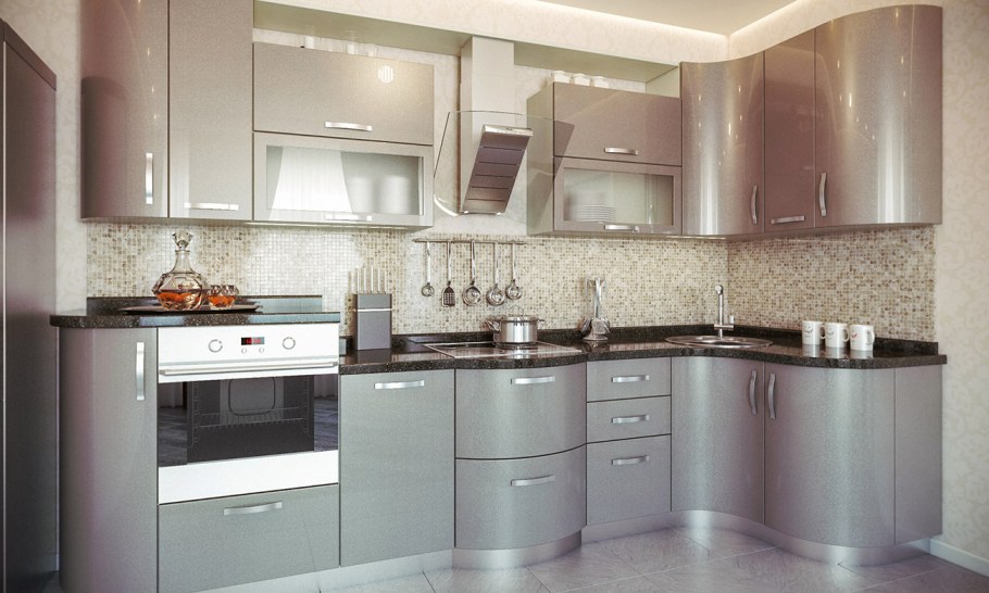 Кухонный гарнитур цвета металлик