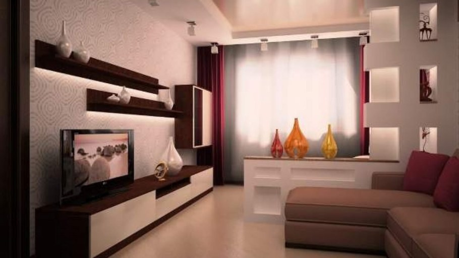 Интерьер проходной гостинной 18кв м