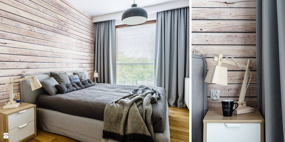 Деревянная стена в спальне