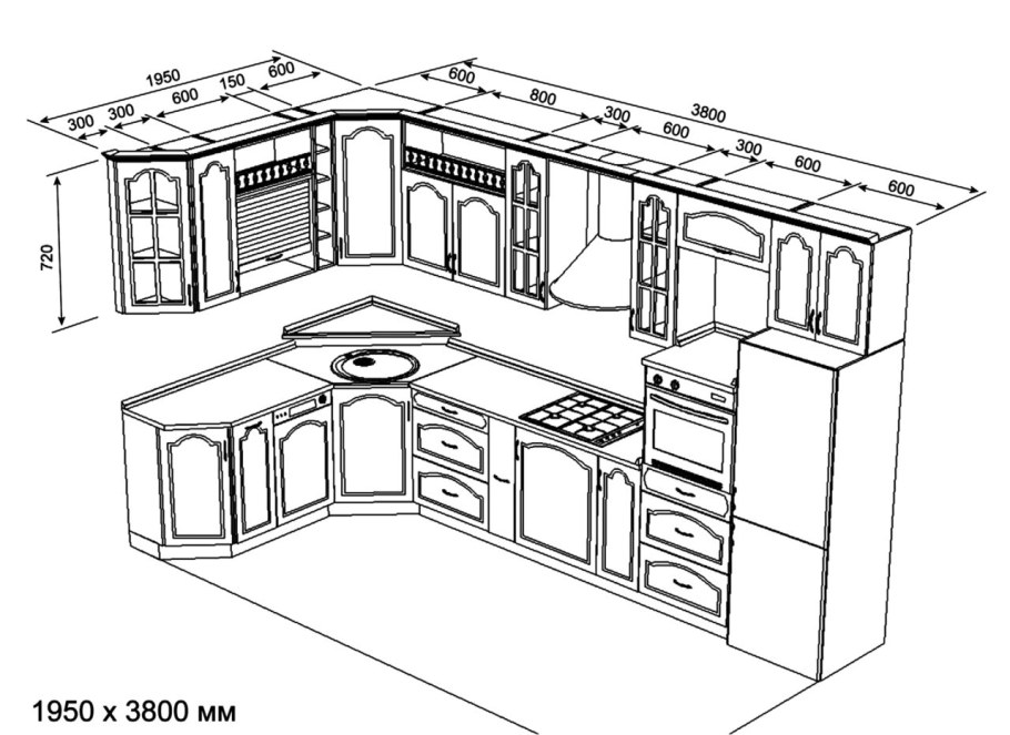 Проект кухни с размерами