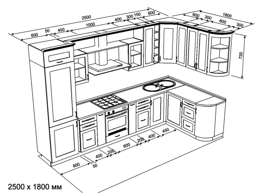 Чертёж кухни угловой 2.90