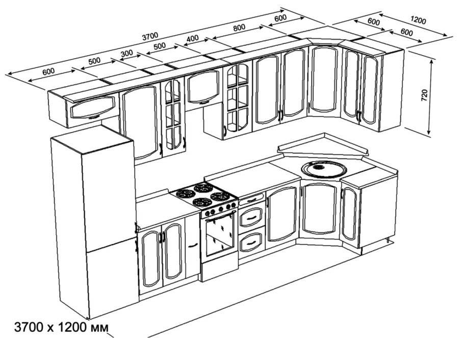 Эскиз кухни угловой