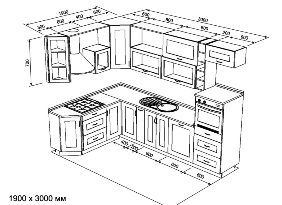 Эскиз кухни угловой