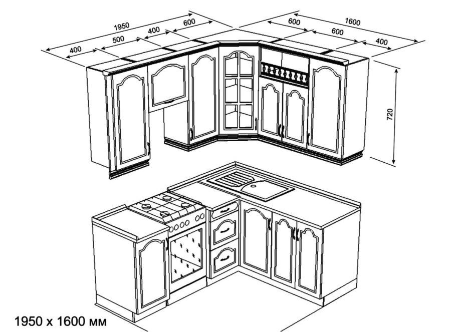 Чертежи кухонных гарнитуров угловых с размерами в хрущевке ,1600-2000мм