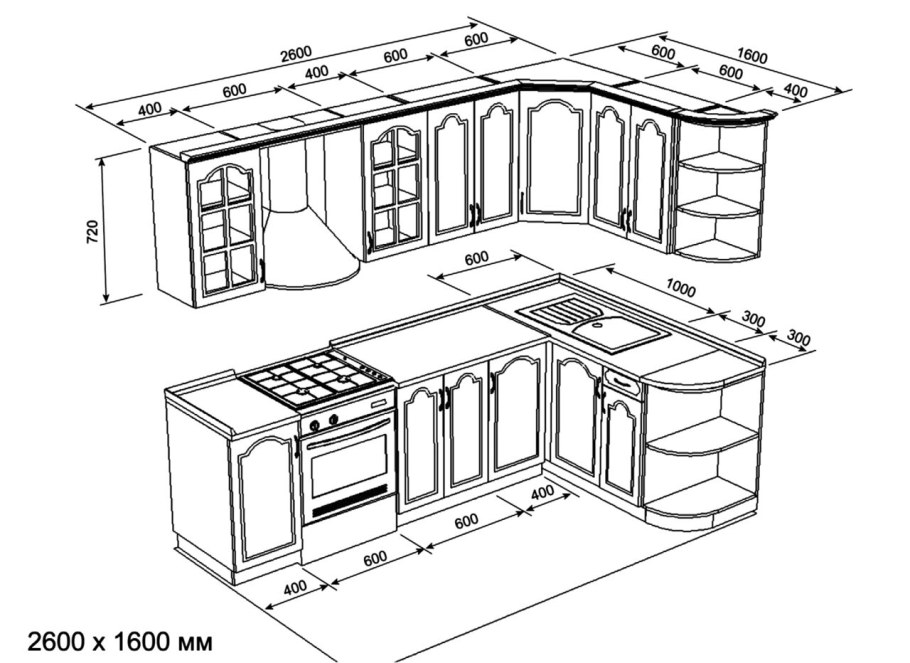Эскиз кухни угловой