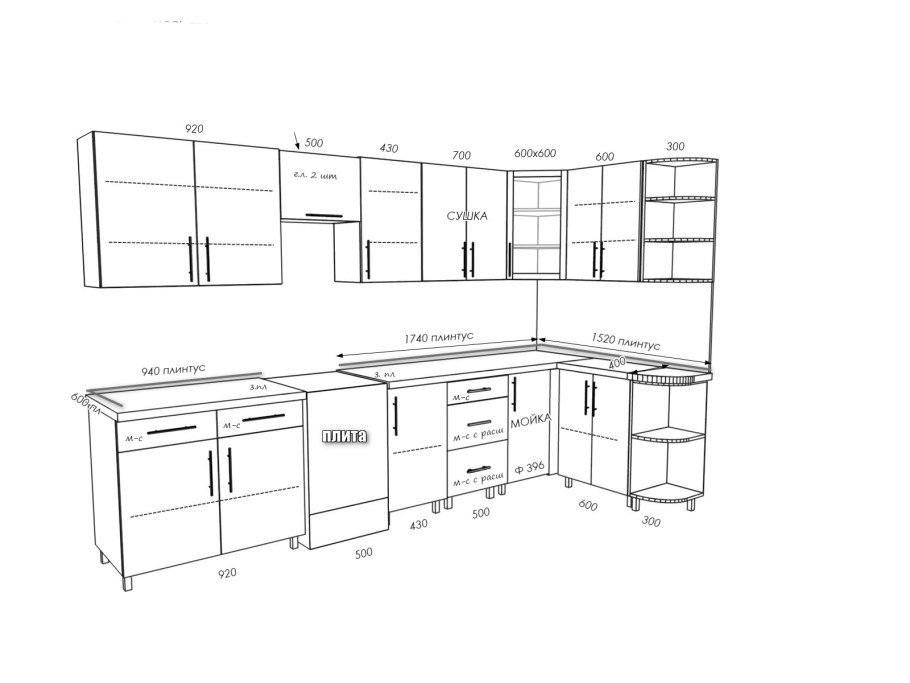 Эскизы кухонных гарнитуров